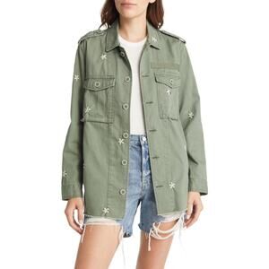 Pistola Women’s Camilo Twill Flower Embroidered Utility Jacket Military Green L